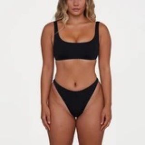 SET Active Swim Black Butter Scoop Top and String Bottom